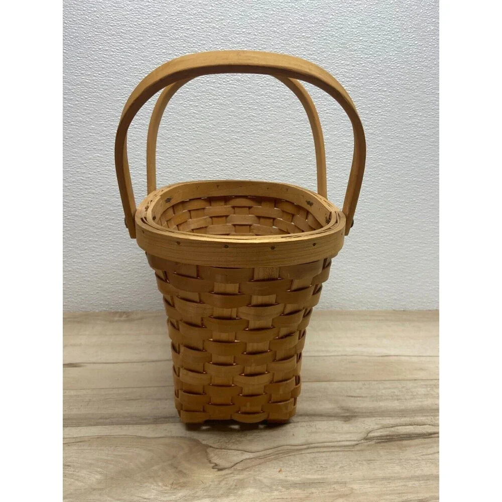 Precious Moments Double Folding Handle Wooden Basket With Porcelain Ornament
